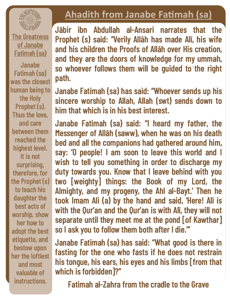 Janabe Fatimah (sa) has said: “What good is there in fasting for the one who fasts if he does not restrain his tongue, his ears, his eyes and his limbs [from that which is forbidden]?”